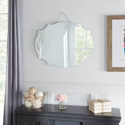 23x30 Ornate Scallop Beveled Frameless Wall Mount Mirror with Chain