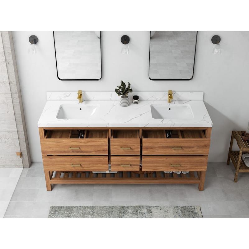 Willow Collections 72 in. W x 22 in. D Parker Solid Teak Double Sink Bathroom Vanity with Countertop