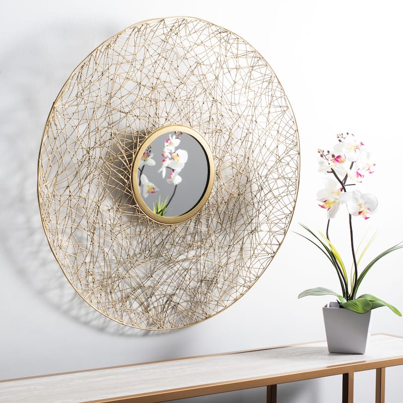SAFAVIEH Harner Brass 30-inch Round Decorative Mirror - 30" x 30" x 1.5"