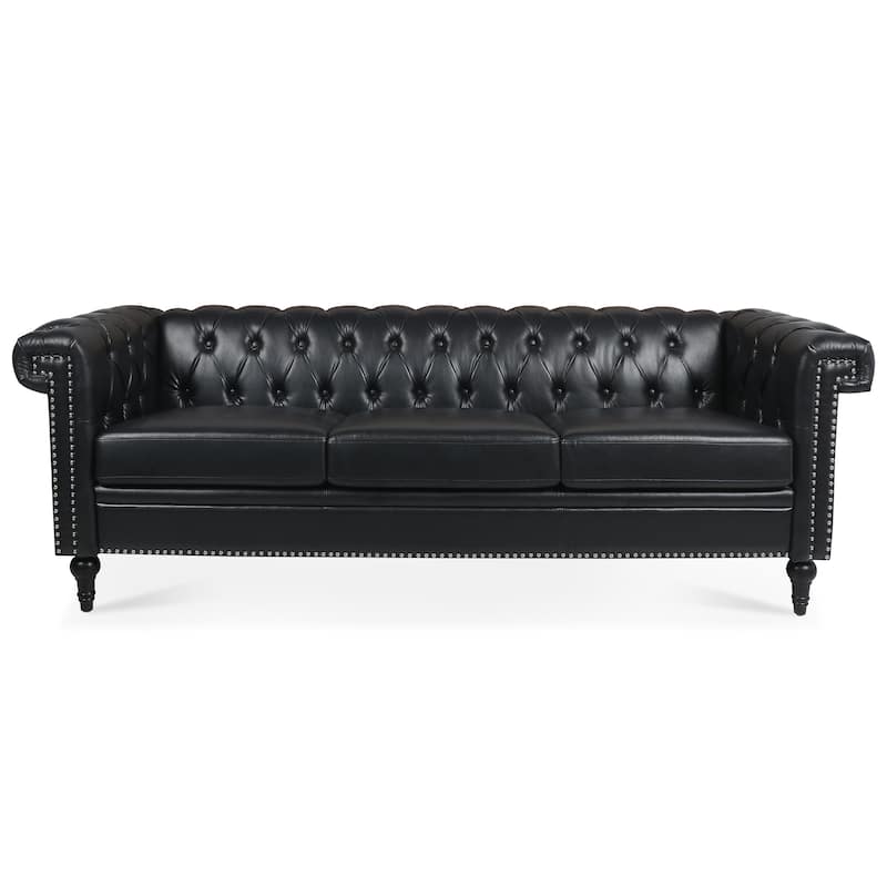 3-Seater Sofa Traditional Square Arm Comfortable Removable Cushion Couch with Wood Legs and Nailheads Design, 83.66 Inch Width