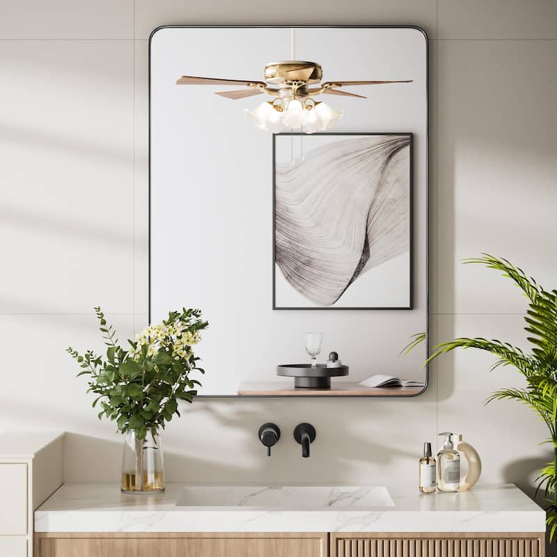 Rectangle Bathroom Vanity Mirror with Metal Frame(Vertical/Horizontal) - 24W*36H Inches - Black