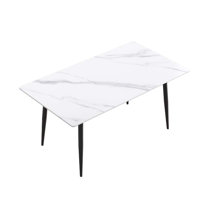 71" Modern Dining Table with Rectangular Marble Tabletop,Carbon Steel Legs