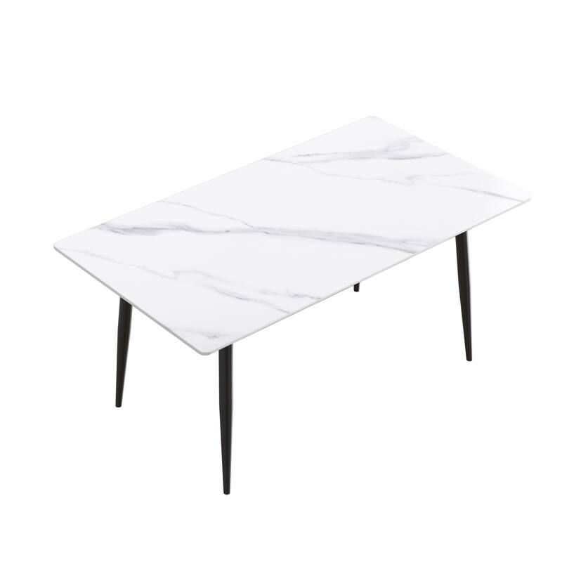 71"Modern White Dining Table for 6, Sintered Stone Tabletop Kitchen Table