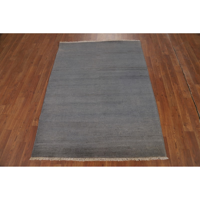 Gray Blue Gabbeh Modern Foyer Rug Hand-Knotted Wool Carpet - 3'7"x 4'9"
