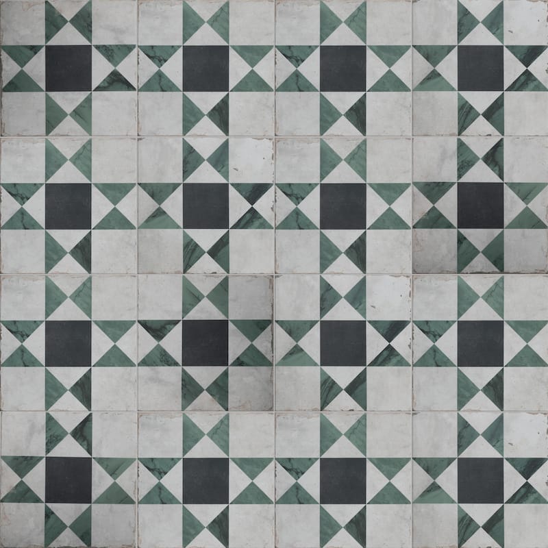Merola Tile Renaissance Deco Emerald Cross 7-7/8" x 7-7/8" Porcelain Floor and Wall Tile