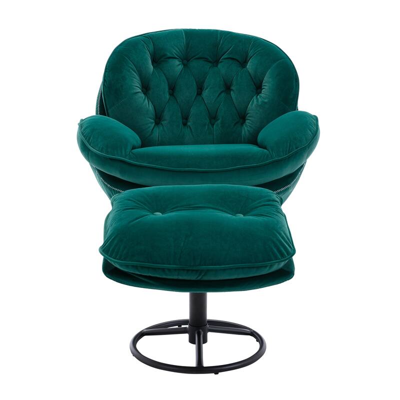 Velvet Swivel Accent Chair with Ottoman & Metal Legs (360° Rotation)