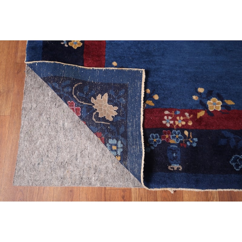 Vegetable Dye Blue Art Deco Chinese Antique Rug Handmade Wool Carpet - 6'1"x 8'10"