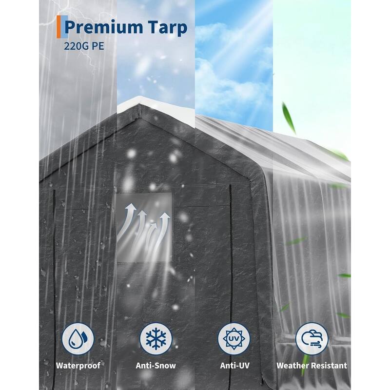 7x15 FT Portable Outdoor Storage Shed, Carport for Motorcycle, Firewood, Garden and Tools - 7X15 Ft