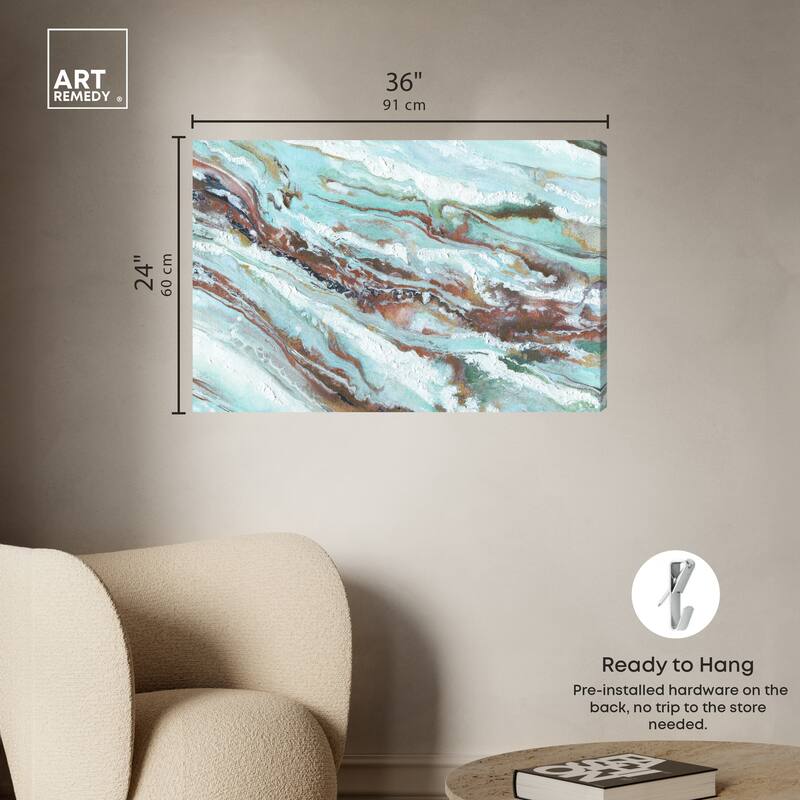 Art Remedy Mint Waves Gallery Wrapped Blue Abstract 1 Piece Canvas Wall Art