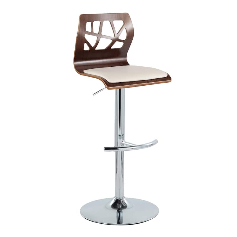 Carson Carrington Sala Adjustable Bar Stool with Rounded T Footrest (Set of 2) - Cream Faux Leather/Walnut/Chrome