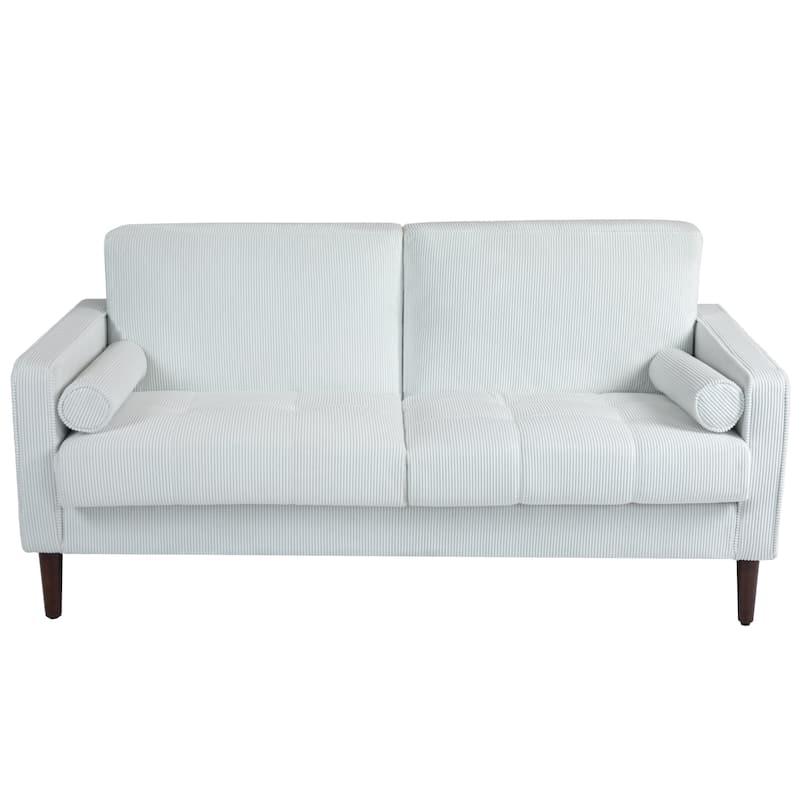 Modern Corduroy Upholstered 2 Seater Sofa with Bolster Pillows