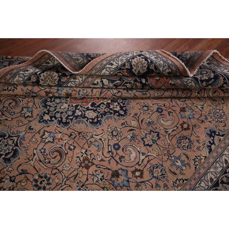 Traditional Mashad Persian Vintage Area Rug Hand-Knotted Wool Carpet - 8'4"x 11'2"