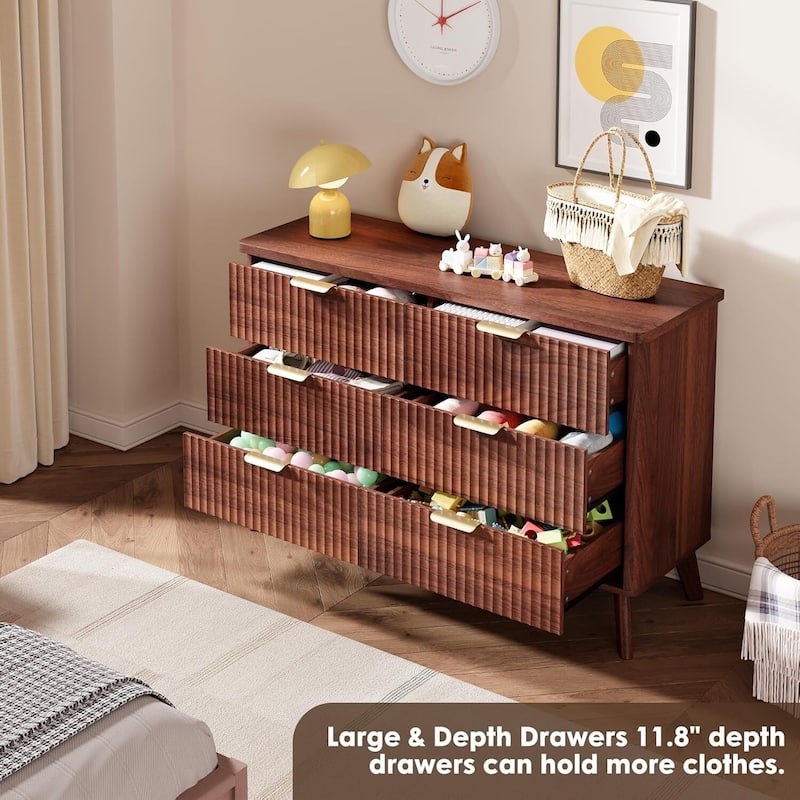 Modern Fluted 6 Drawers Dresser TV Stand for Living Room, Bedroom