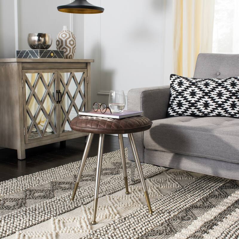 SAFAVIEH Victory -30 Inch Mustard Stool - 17.3" x 17.3" x 19.3" - 17Wx17Dx19H - Antique Brown