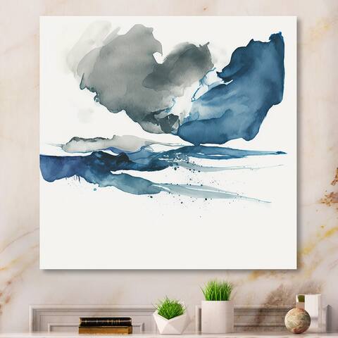Designart "Imperial Blue Solitude III" Abstract Liquid Ink Canvas Wall Art