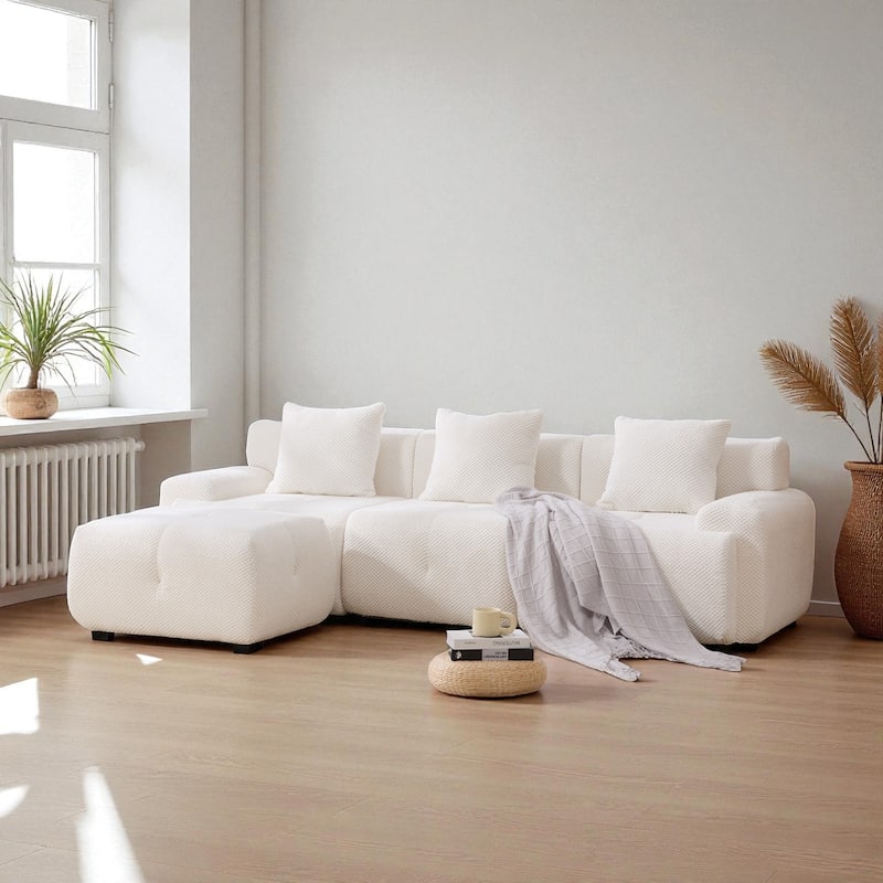 104.3" Modular L-Shaped Sectional Sofa, 4-Piece Oversized 3-Seater Cloud Couch with Ottoman, Tufted Deep Seat & 3 Pillows