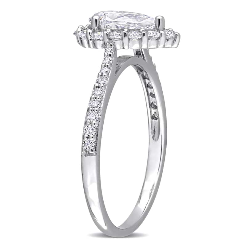 Miadora 1 3/8ct DEW Pear-cut Moissanite Halo Teardrop Engagement Ring in Sterling Silver