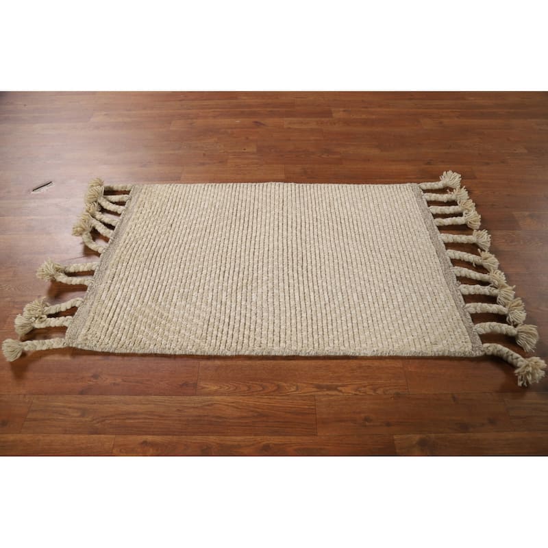 Beige Geometric Moroccan Oriental Rug Hand-Knotted Foyer Wool Carpet - 2'0"x 3'0"