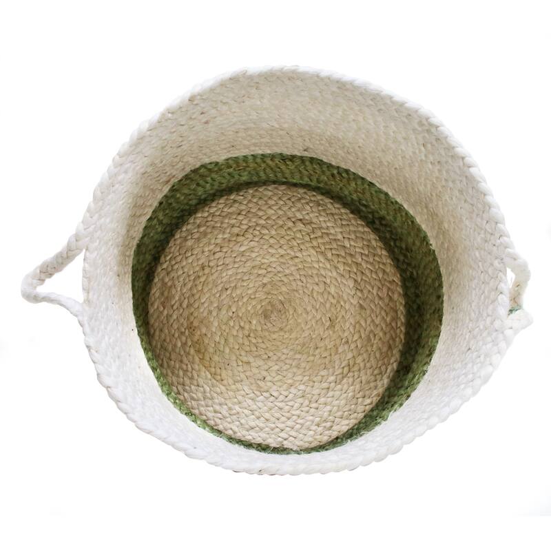 Sevita Two-Tone Off-White Jute Decorative Storage Basket with Handles