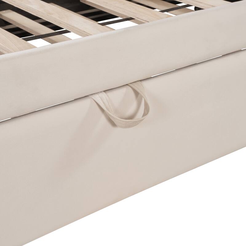 Full Size L-Shaped Daybed with Twin Pop-Up Trundle Upholstered Storage Bed (650lbs Capacity)