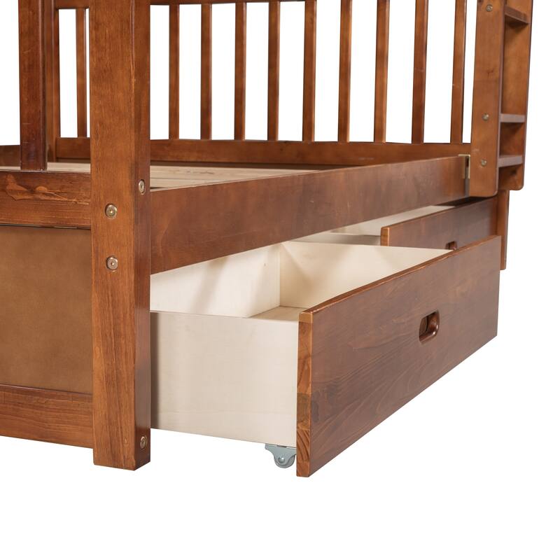 Full-Over-Full Bunk Bed with Ladders and Two Storage Drawers