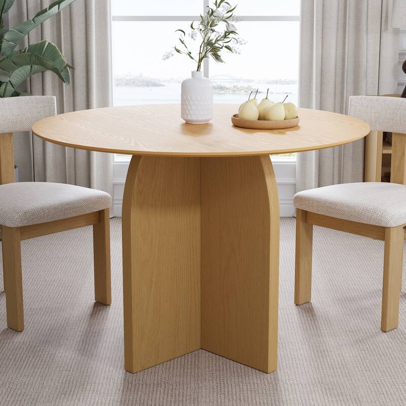Solid Wood Round Dining Table with Finish and Elegant Arched Legs for Modern Dining Rooms & Kitchens