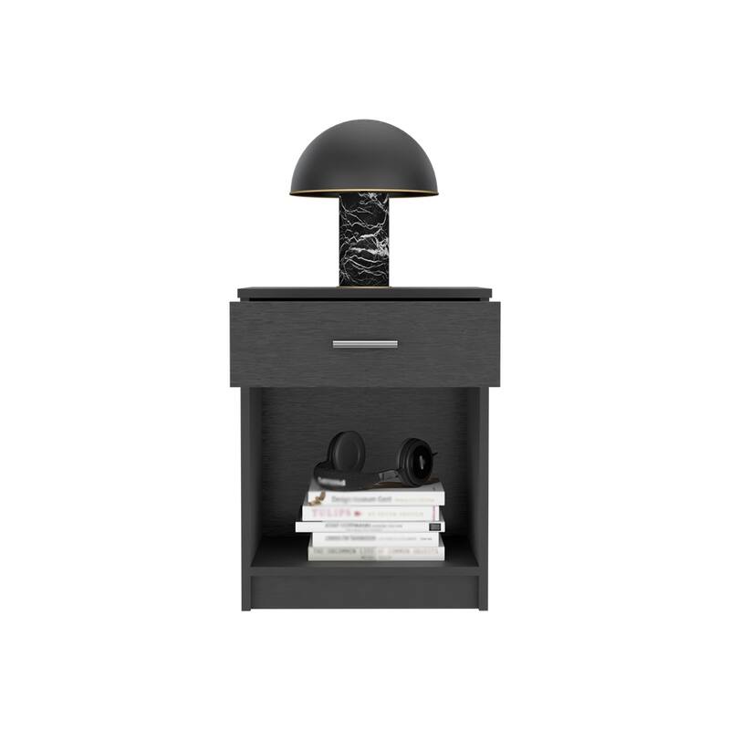 Modern Nightstand with Drawer and Shelf, Light Gray Finish, Durable Manufactured Wood, 21.73" Tall