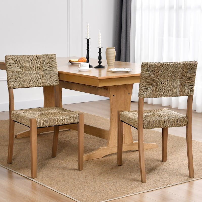Couture 17.6" Wide Weave Seagrass Rattan Dining chairs - 17.6"W x 20.8"L x 35.6"H