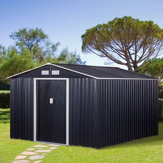 Outsunny 11' x 9' Dark Grey Metal Garden Shed