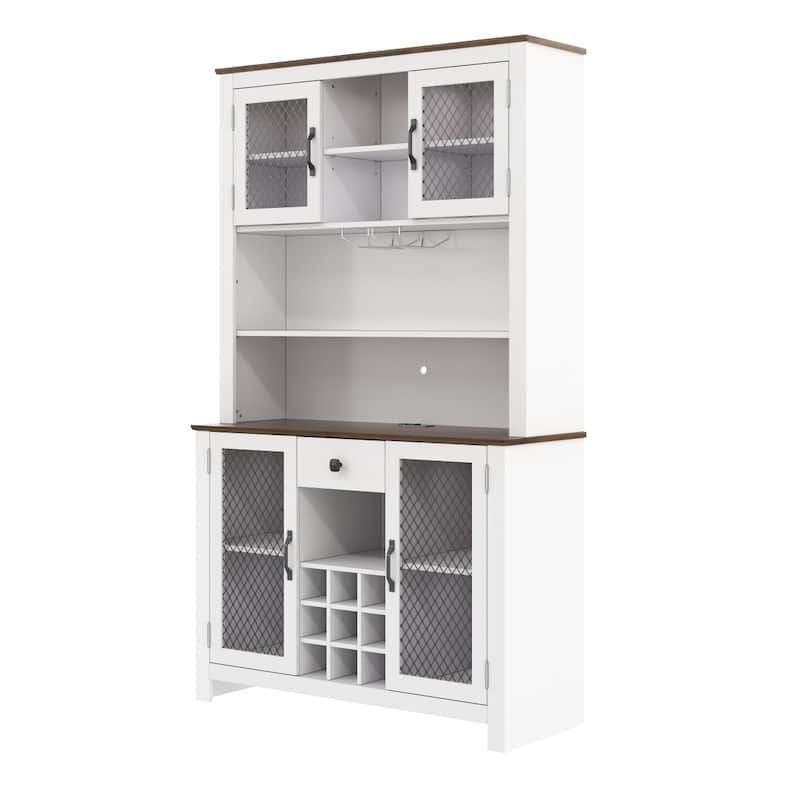 70.9" Kitchen Pantry Storage Cabinet with LED Light Strip, Power and USB Outlets