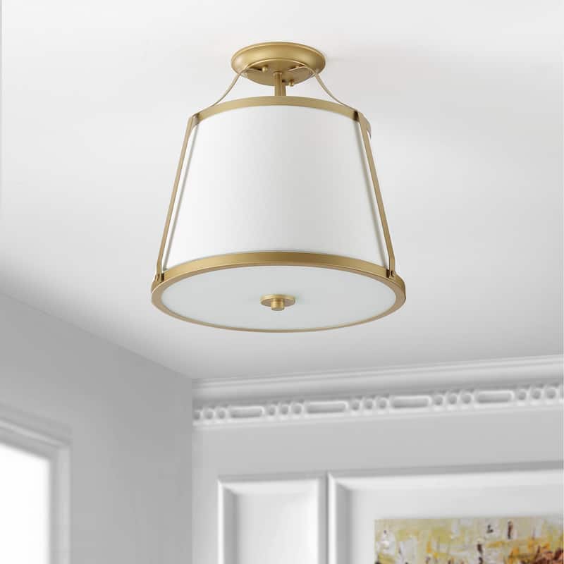 SAFAVIEH Lighting Veridiana Flush Mount - 16" W x 12" D x 16" H - Gold Base/White - 16Wx12Dx16H
