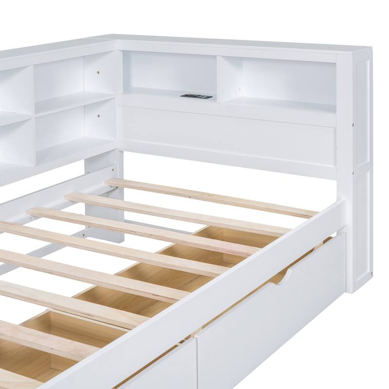 Wooden DayBed with Storage Shelf and USB Charging Ports