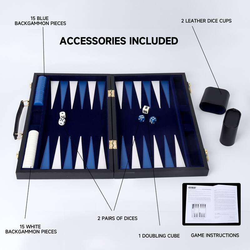 GSE™ 22" Premium Leather Backgammon Board Game Set, Portable Folding Backgammon Board Game with Game Pieces - Large