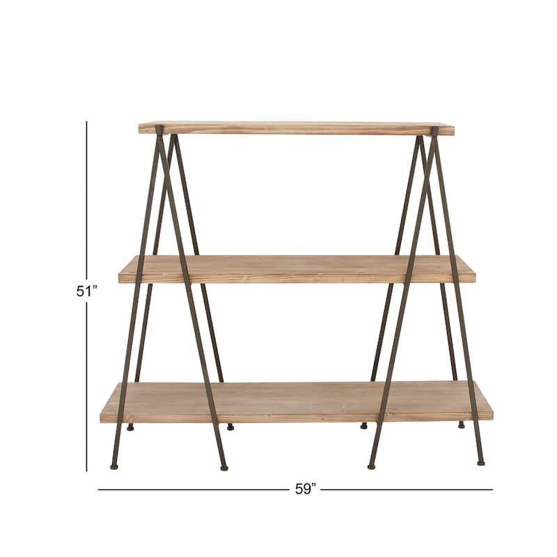 Wood 3 Shelves Shelving Unit - Brown - Roche River Decor - 18"W x 59"L x 51"H