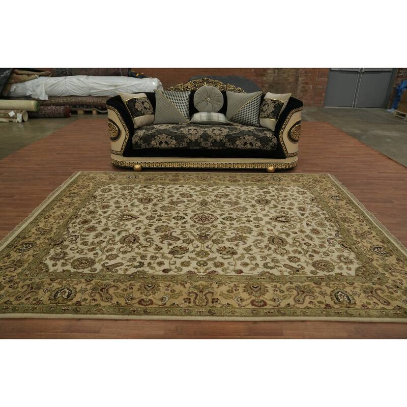 Hand Knotted Oriental 100% Wool Carpet Traditional All-Over Beige & Ivories Agra Area Rug - 10' 4'' X 8' 1''
