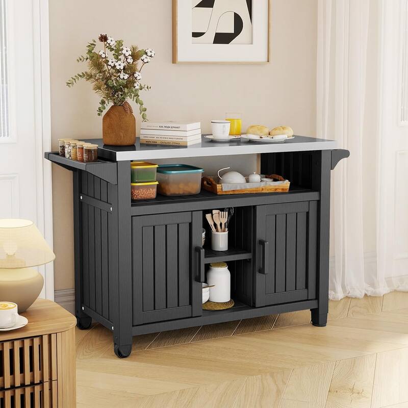 Outdoor Kitchen lsland with Wheels for BBQ Food Prep, Outdoor Grill Cart for Parties, Courtyard, Backyard