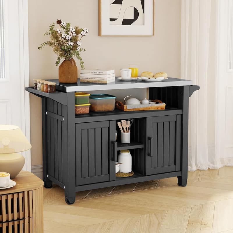Outdoor Kitchen lsland with Wheels for BBQ Food Prep, Outdoor Grill Cart for Parties, Courtyard, Kitchen