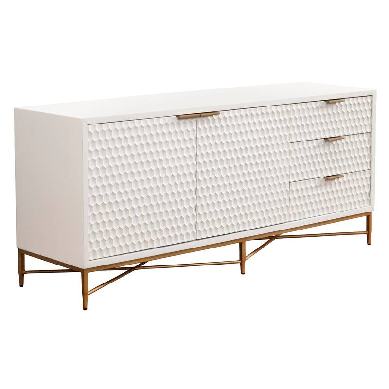 Origins by Alpine White Pearl Wood 64" Wide TV Console in White