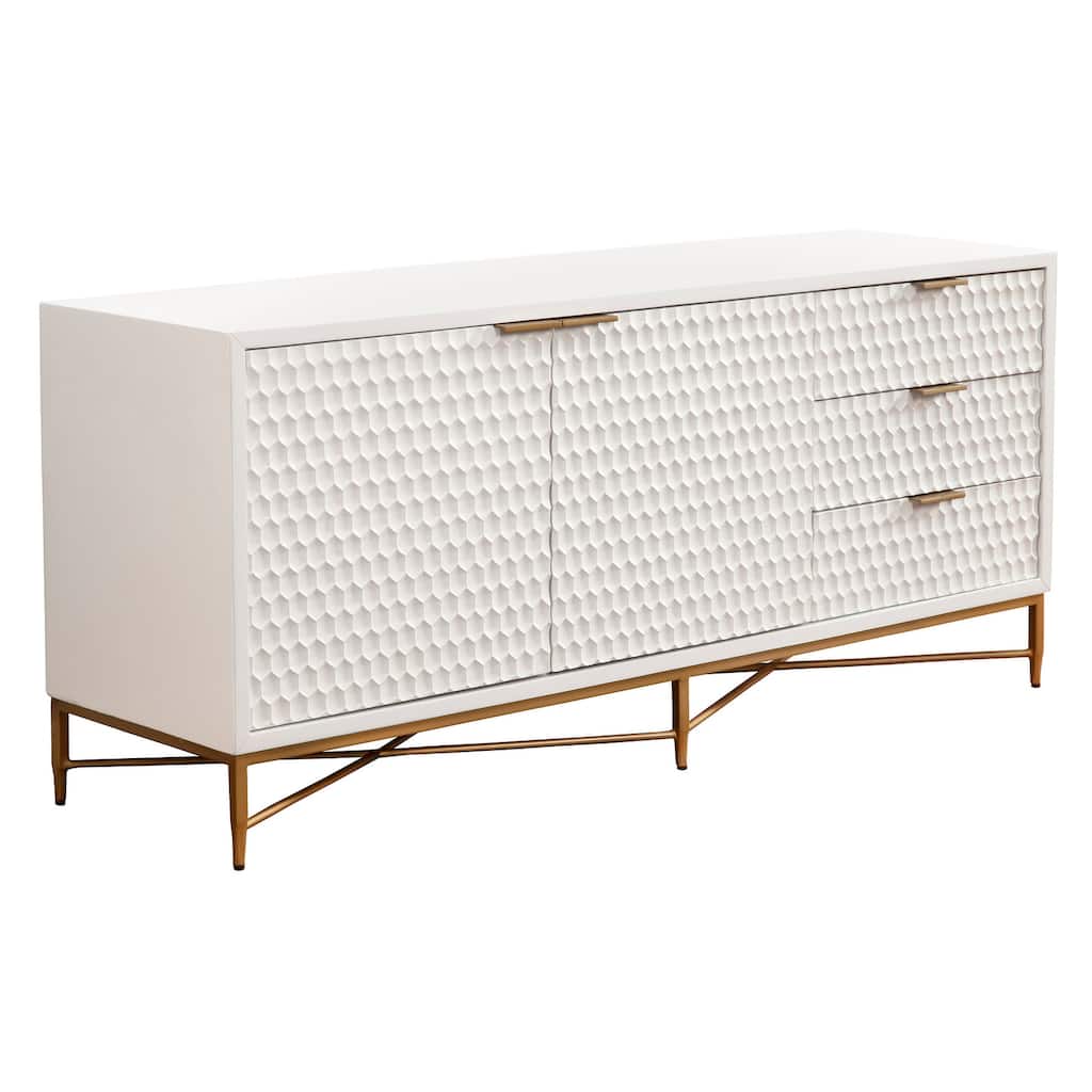 Origins by Alpine White Pearl Wood 64" Wide TV Console in White