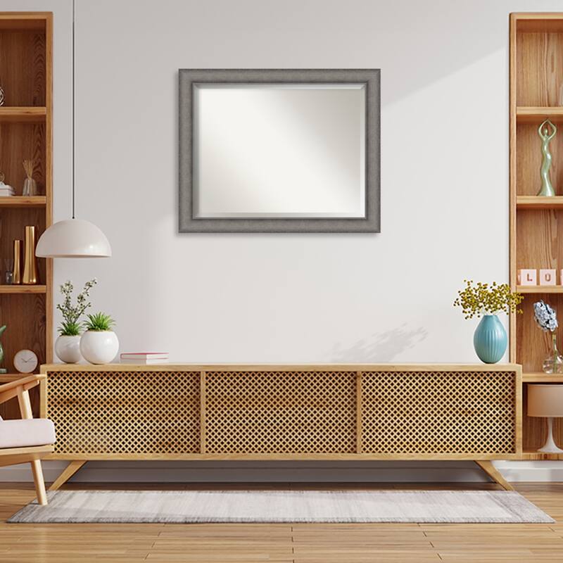Burnished Concrete Beveled Wood Framed Wall Mirror - Burnished Concrete