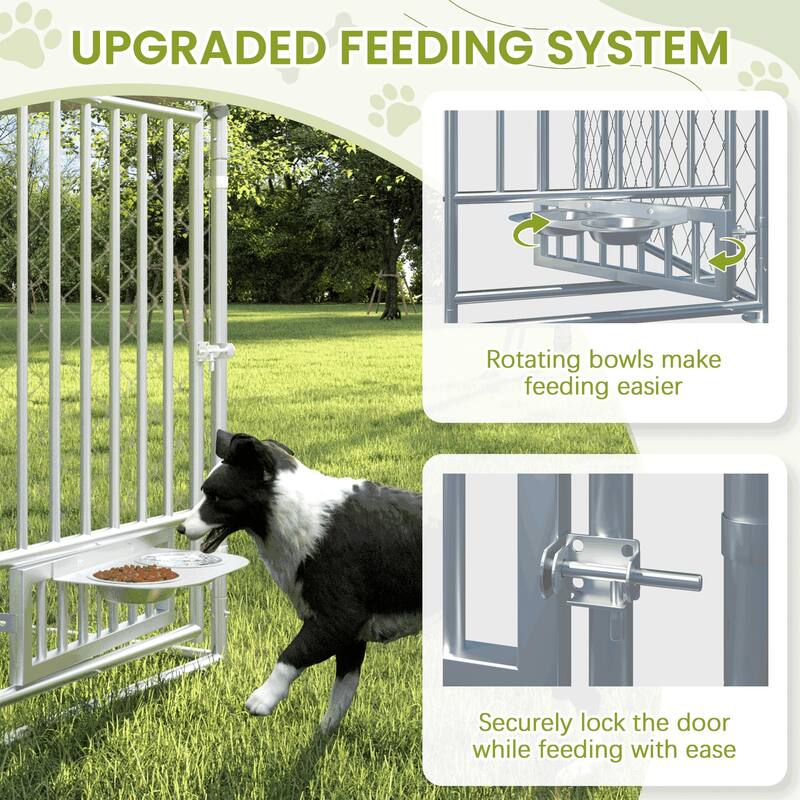 EROMMY Outdoor Dog Kennel, Heavy Duty Large Dog Kennels with Waterproof Cover and Rotating Feeding Door