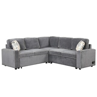 Convertible L-shape Sectional Sofa Set w/ Pillows Linen Fabric Sleeper ...