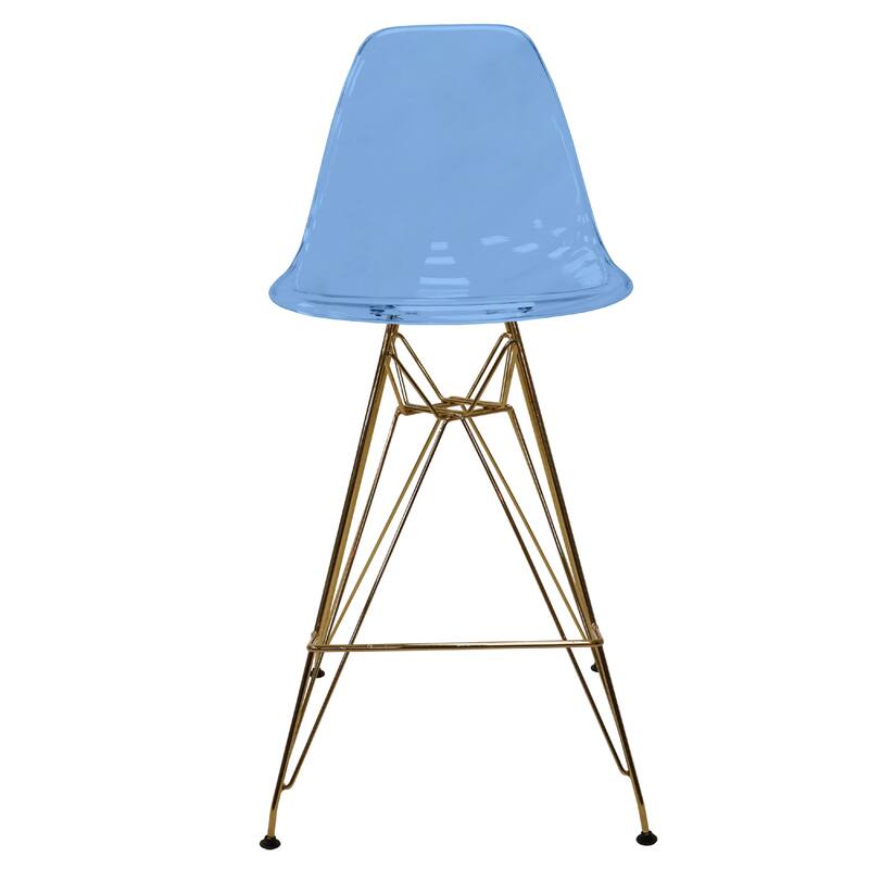 Cresco Modern Ergonomic Acrylic Gold Finish Steel Frame Barstool with Footrest, Sleek Design for Kitchen or Home Bar Seating