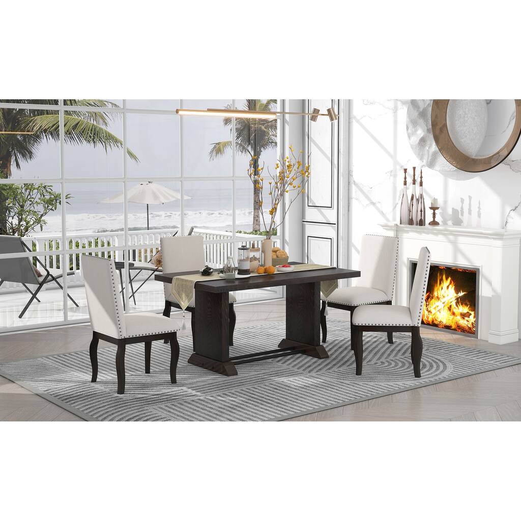 Modern Dining Table Set 4 Upholstered Chairs