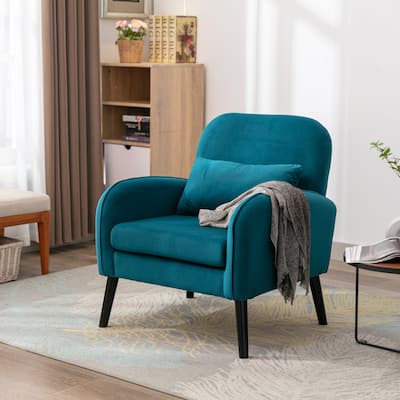 Modern Accent Chair with Solid Wood Legs and Removable Cushions