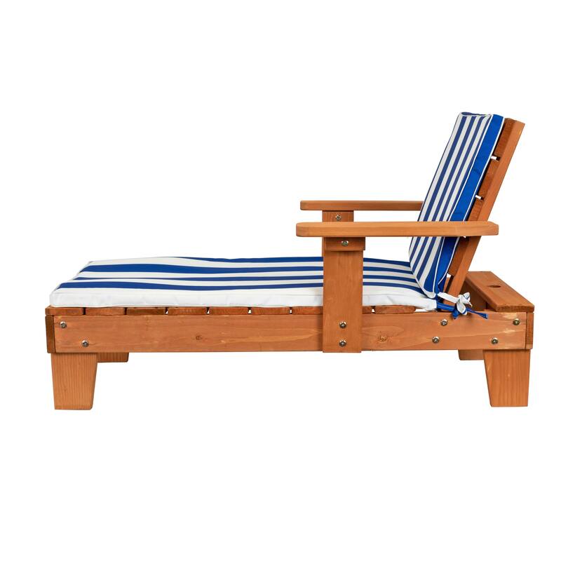Homeware Kid's Wood Blue and White Cushion Outdoor Chaise Lounge Chair