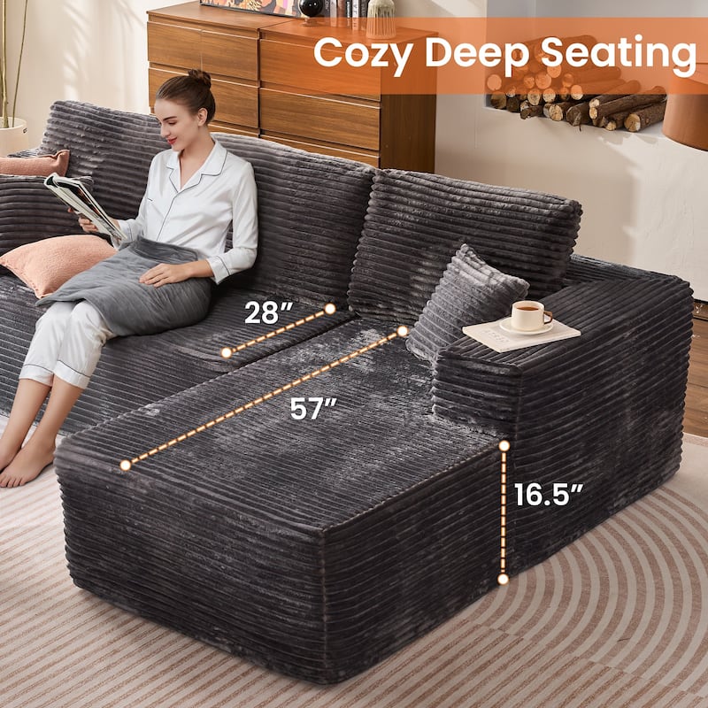 XIZZI Modern Plush Sectional Chaise Couch with Bean Bag Chair