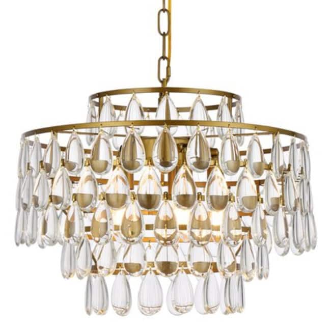Elegant Lighting 1102D18 Mila 5 Light 18" Wide Crystal Pendant with - Brass