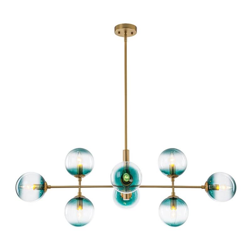 Modern 8-Light Gradient Blue Glass Bubble Linear Sputnik Chandelier
