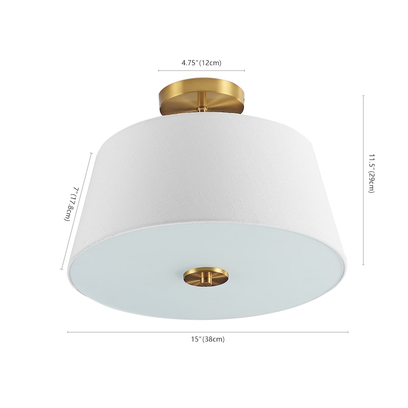 Ava 15" 3-Light Modern Midcentury Iron LED Semi Flush Mount, Brass Gold/White by JONATHAN Y
